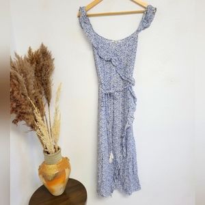Madewell Blue Floral Ruffle Wrap Dress. Size 8